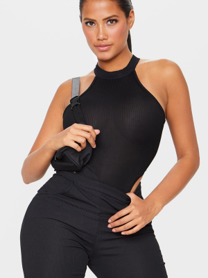 Shape Black Rib High Neck Sleeveless Bodysuit