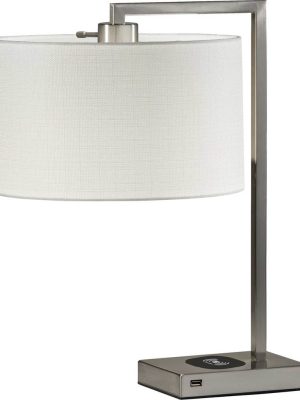 Aurillac Wireless Charge Table Lamp Brushed Steel