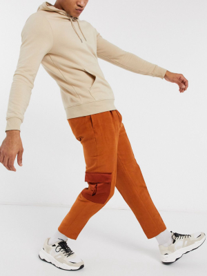 Asos Design Tapered Smart Pants In Rust Suedette And Sateen Look Cargo Pocket