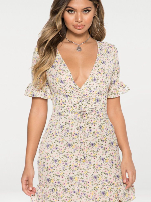 White Floral Corset Swing Dress