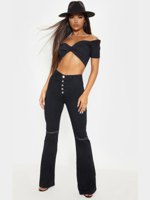 Washed Black High Waisted Stretch Knee Rip...