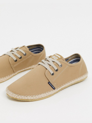 Jack & Jones Lace Up Espadrilles In Beige