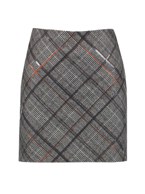 Wool Mini Skirt Plaid In Grey Fox