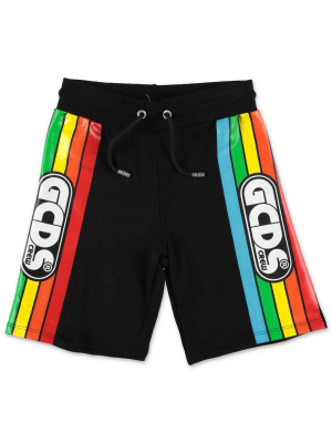 Gcds Kids Rainbow Stripe Logo Printed Shorts