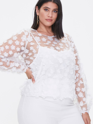 Plus Size Sheer Floral Twofer Top