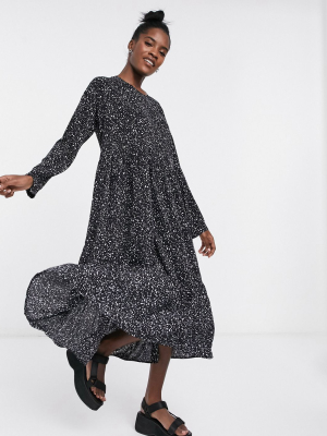 Noisy May Tiered Maxi Dress In Black Smudge Print