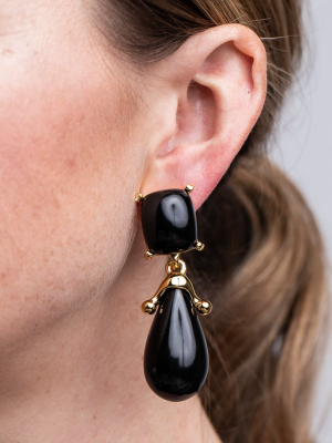 Black Square Top Drop Clip Earrings