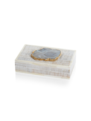 Chiseled Mango Wood & Bone Decorative Box With Agate Stone