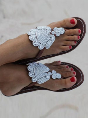 Amy Leather Sandals | White