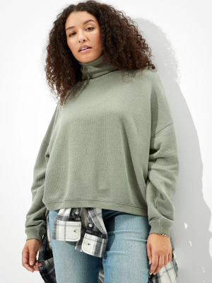 Ae Textured Fleece Cropped Mock Neck Sweatshirt