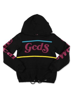 Gcds Kids Glitter Logo Printed Hoodie