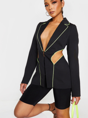 Black Contrast Seam Cut Out Blazer