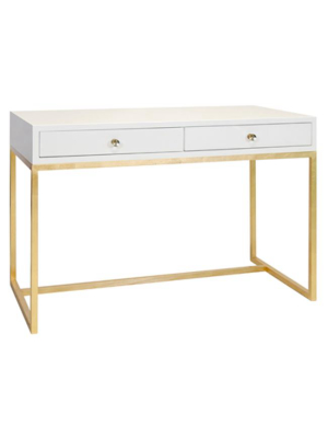 Worlds Away William White Lacquer Desk W/ Gold Leafed Base