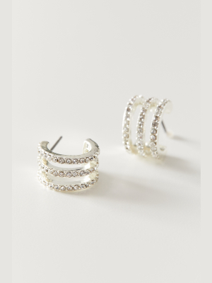 Triple Rhinestone Huggie Hoop Earring