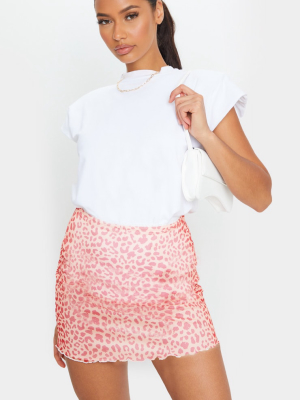 Pink Leopard Print Lettuce Hem Skirt