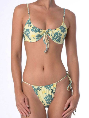 Self Tie Palm Leaf Push Up Bikini Swimsuit - Two Piece Set