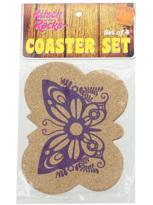 Crowded Coop, Llc Kitsch On The Rocks Retro Cork Coaster Set - Super Fly - Set Of 4