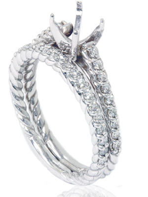 Pompeii3 5/8ct Braided Cathedral Pave Ring Set 14k White Gold