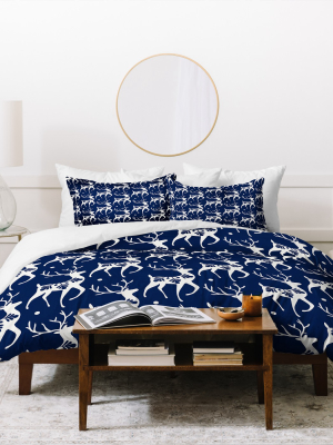 Heather Dutton Dashing Through The Snow Deer Navy Duvet Cover Set Blue - Deny Designs