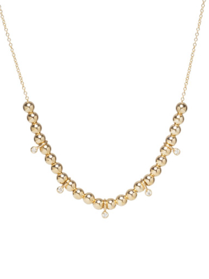 14k Gold Bead And Bezel Diamond Necklace