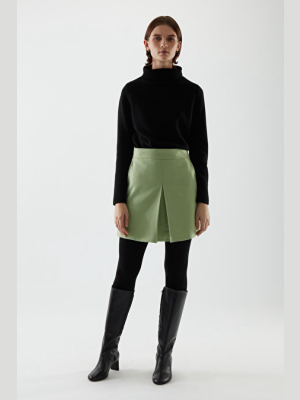Pleated A-line Wool-cashmere Mini Skirt