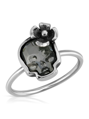 Clear Black Flower Skull Ring