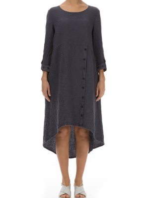 Longer Back Textured Graphite Linen Dress