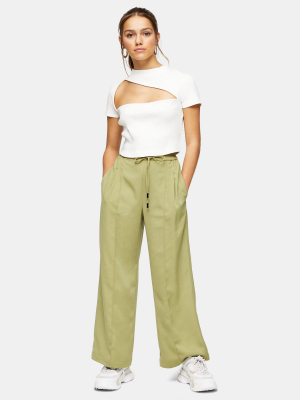 Petite Olive Wide Leg Sweatpant Style Pants