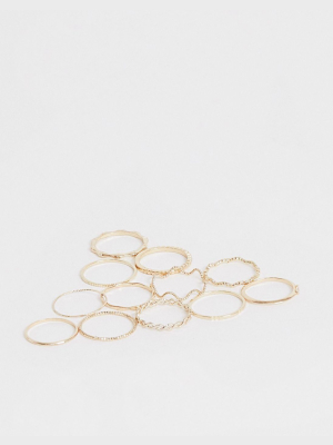 Asos Design Pack Of 12 Rings With Twist Details And Engraved Designs In Gold Tone