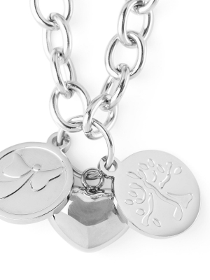 Elya Stainless Steel Puffed Heart And Two Discs Charmed Necklace