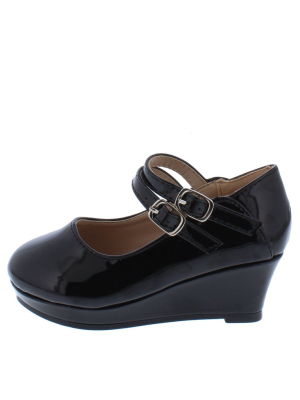 Erika65k Black Pat Double Ankle Strap Mary Jane Kids Flat