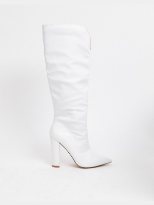 Public Desire Slow Knee High Boots In White