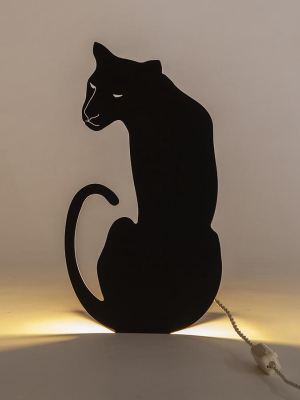 Decoupage Lamp . Wall / Table Light - Panther / Black