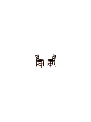 Set Of 2 Ladder Back Wooden Pub Chair With Footrest Dark Brown - Benzara