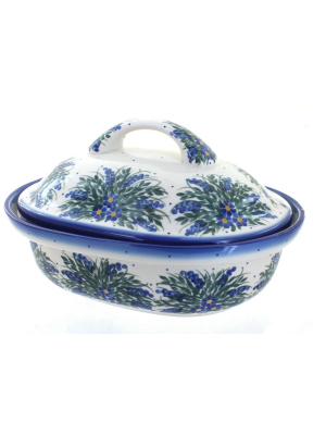 Blue Rose Polish Pottery Hyacinth Roaster With Lid