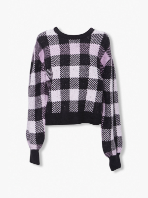 Plaid Balloon-sleeve Sweater