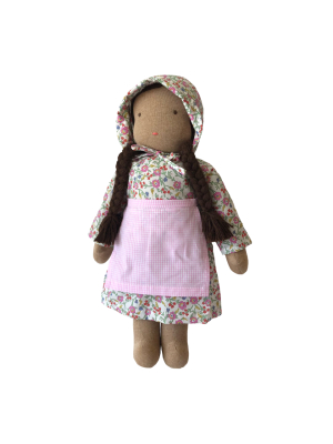 15" Waldorf Doll In Pink Liberty Floral Dress · Brown