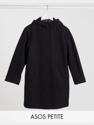 Asos Design Petite Textured Hood Coat In Black