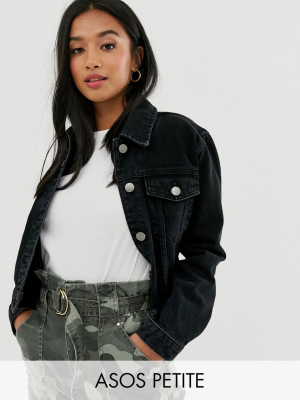 Asos Design Petite Denim Shrunken Jacket In Washed Black