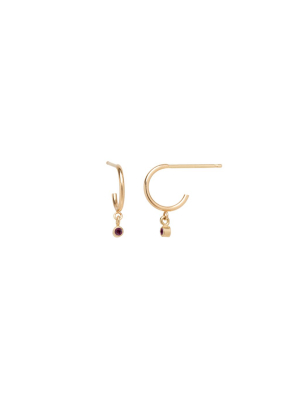 14k Dangling Garnet Huggie Hoops | January Birthstone