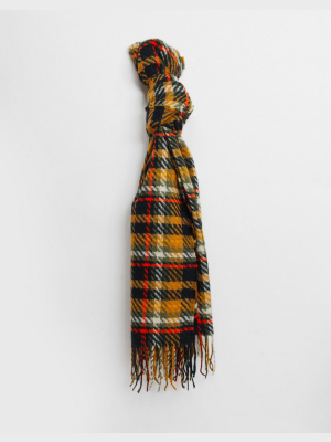 Pieces Tassel Scarf In Black And Yellow Tartan