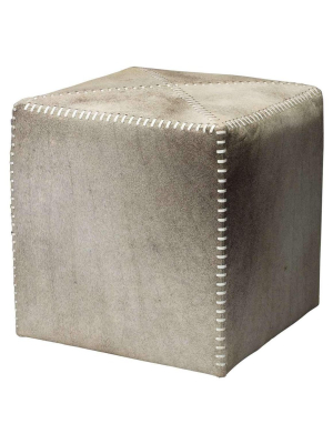 Small Ottoman In Grey Hide