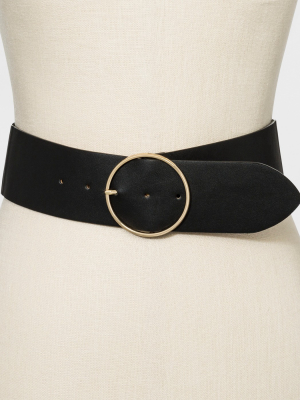 Women's Round Buckle With Stretch Belt - A New Day™ Black