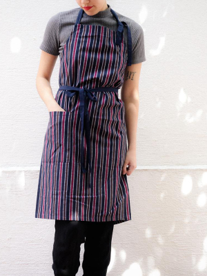 Japanese Cafe Apron, Indigo, Red & Brown Shima