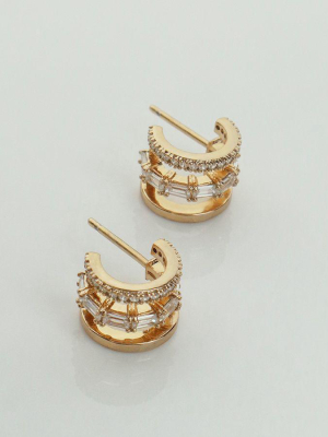 Triple Pave Gold Huggie Earrings