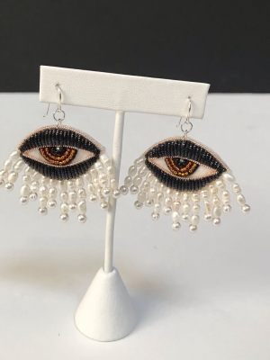 Eyes Of Venus Earrings In Noir With White Rice Pearls