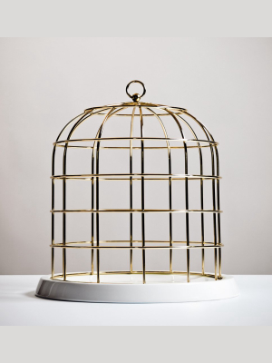 Twitable Gold Metal Birdcage W/ Porcelain Base