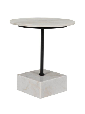 Rodin Side Table, Black Metal Finish With White Stone