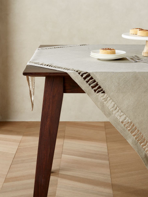 Hazel 50" Square Dark Natural Linen Table Throw