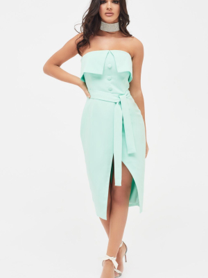 Double Layer Bandeau Wrap Midi Dress In Mint Green